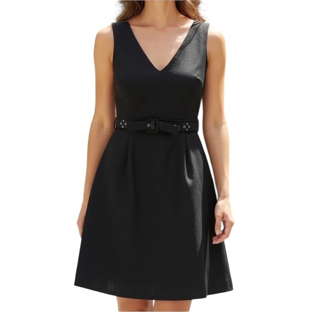 NWT Jillian Jones Black Linen Sleeveless Studded Waist Tie Dress